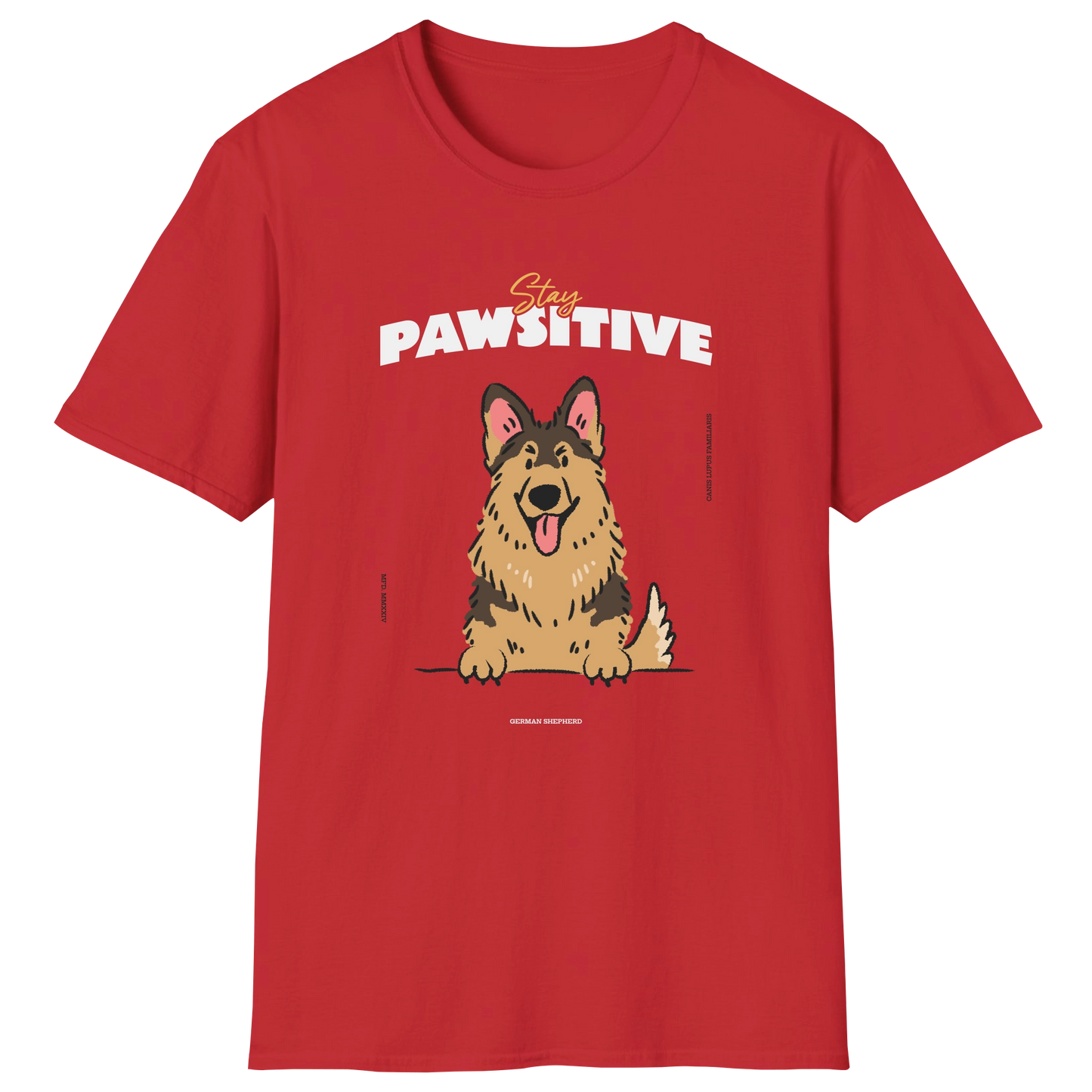 flatlay-german_shepherd-stay_pawsitive-t_shirt-red