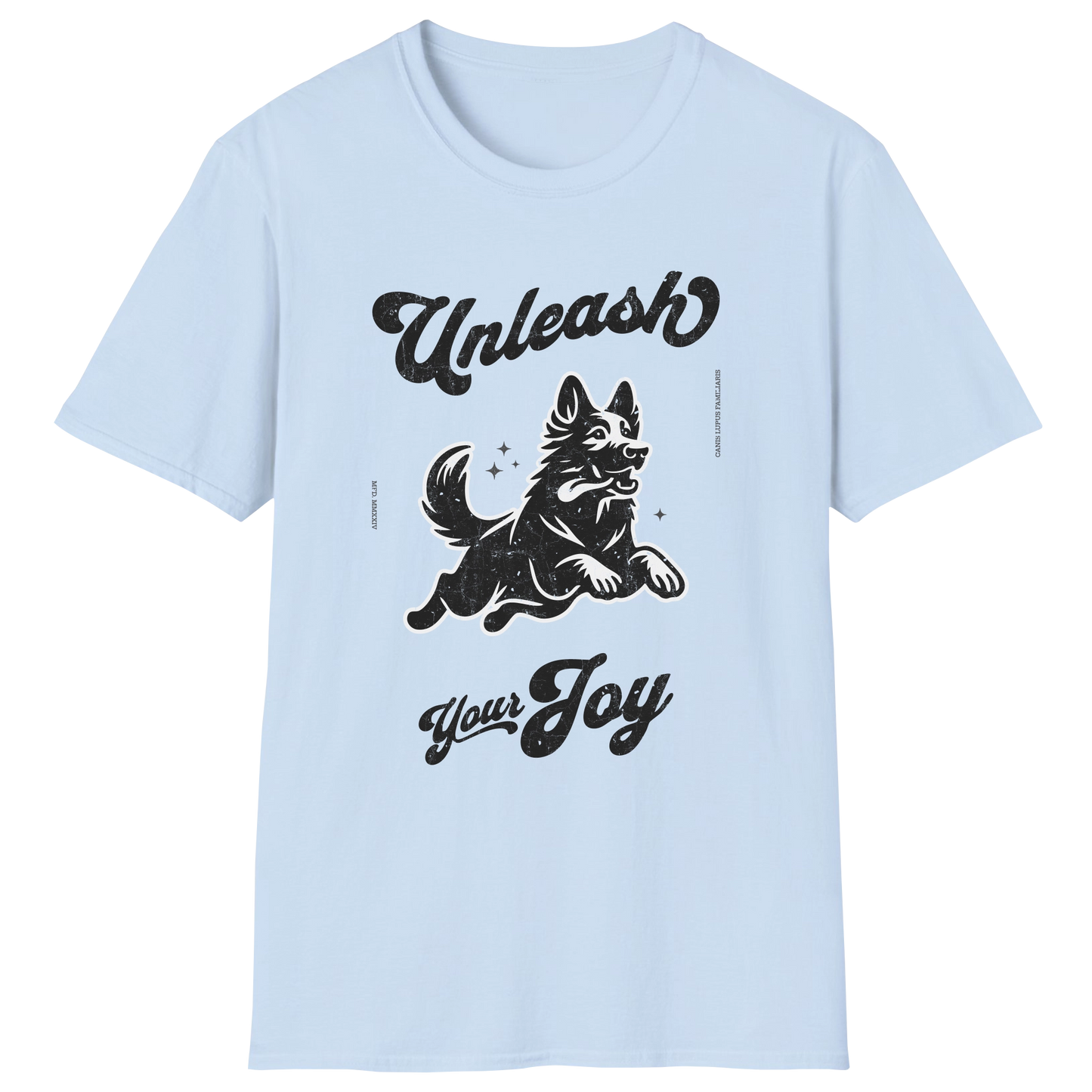 flatlay-german_shepherd-unleash_your_joy-t_shirt-light_blue