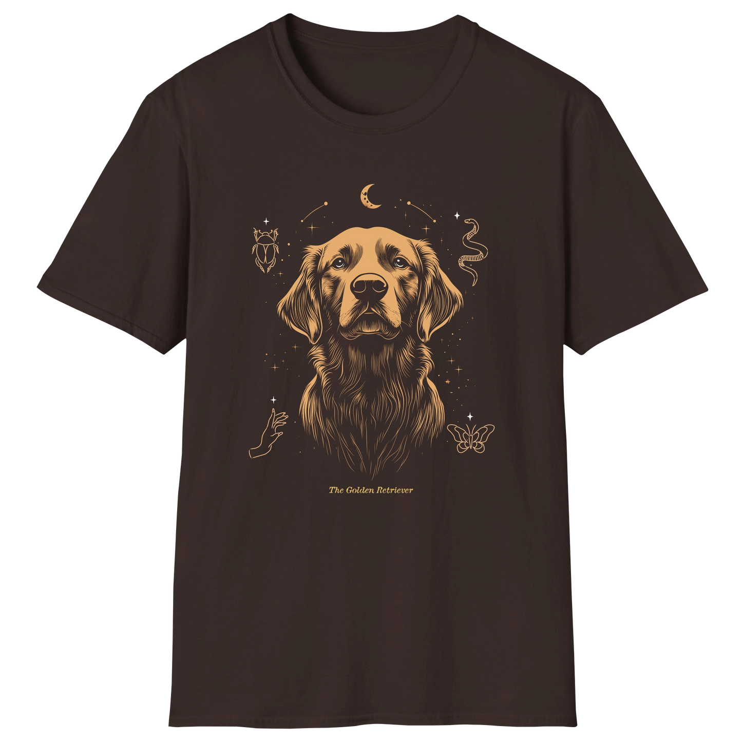 flatlay-golden_retriever-celestial_protector-t_shirt-dark_chocolate
