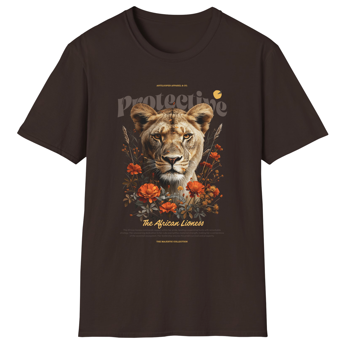 flatlay-majestic-african_lioness-t_shirt-dark_chocolate