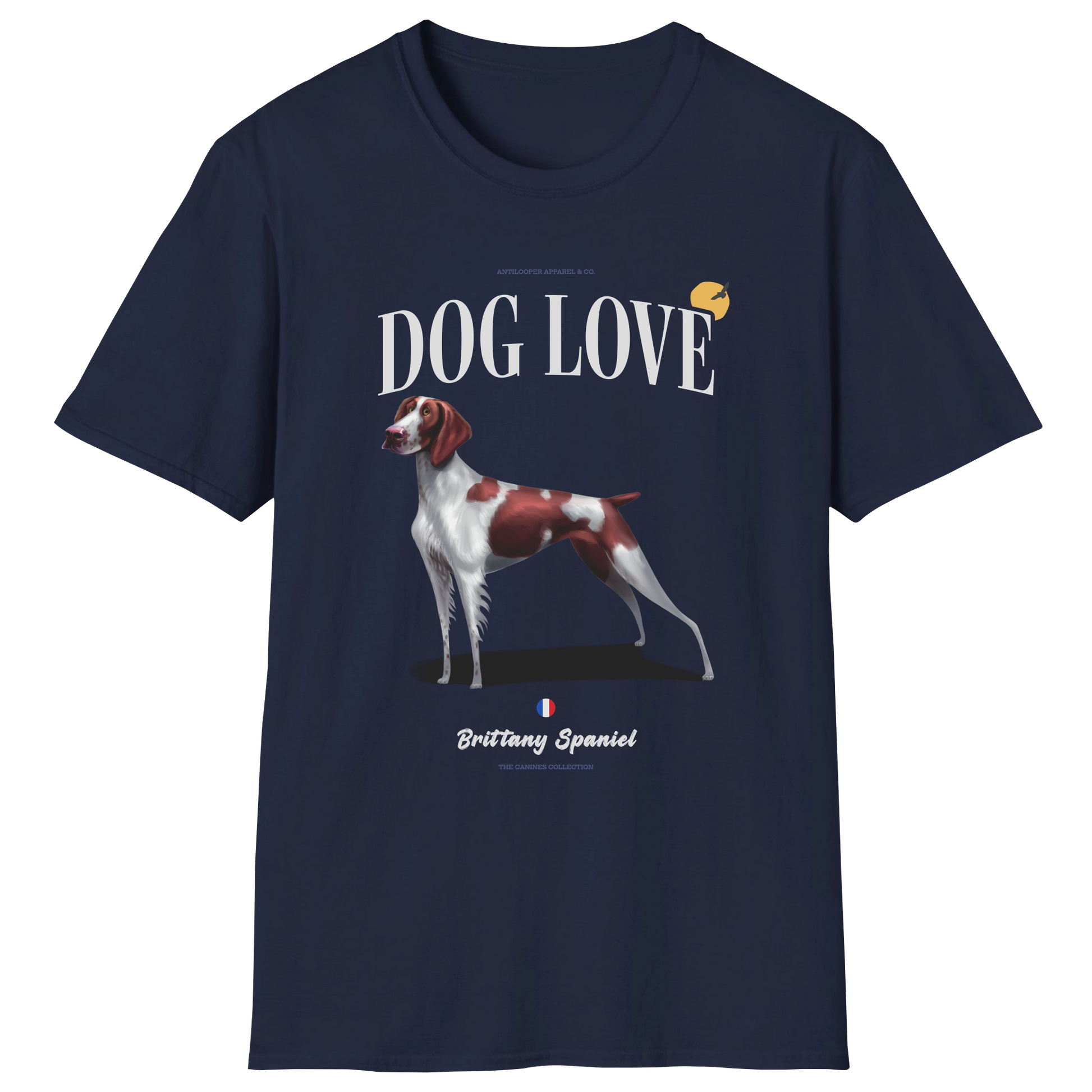 flatlay-canines-brittany_spaniel-liver_white-dog_love-t_shirt-navy