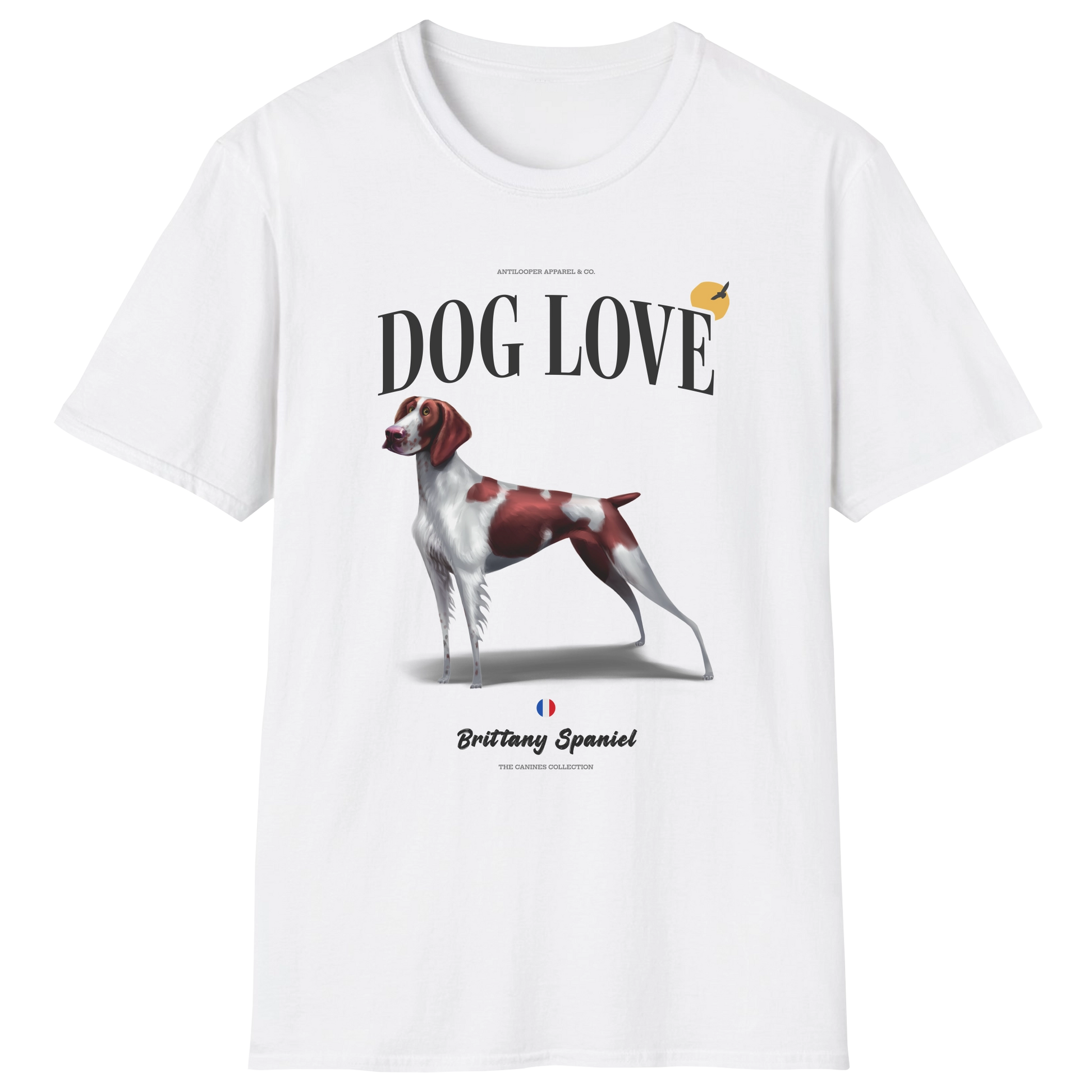 flatlay-canines-brittany_spaniel-liver_white-dog_love-t_shirt-white