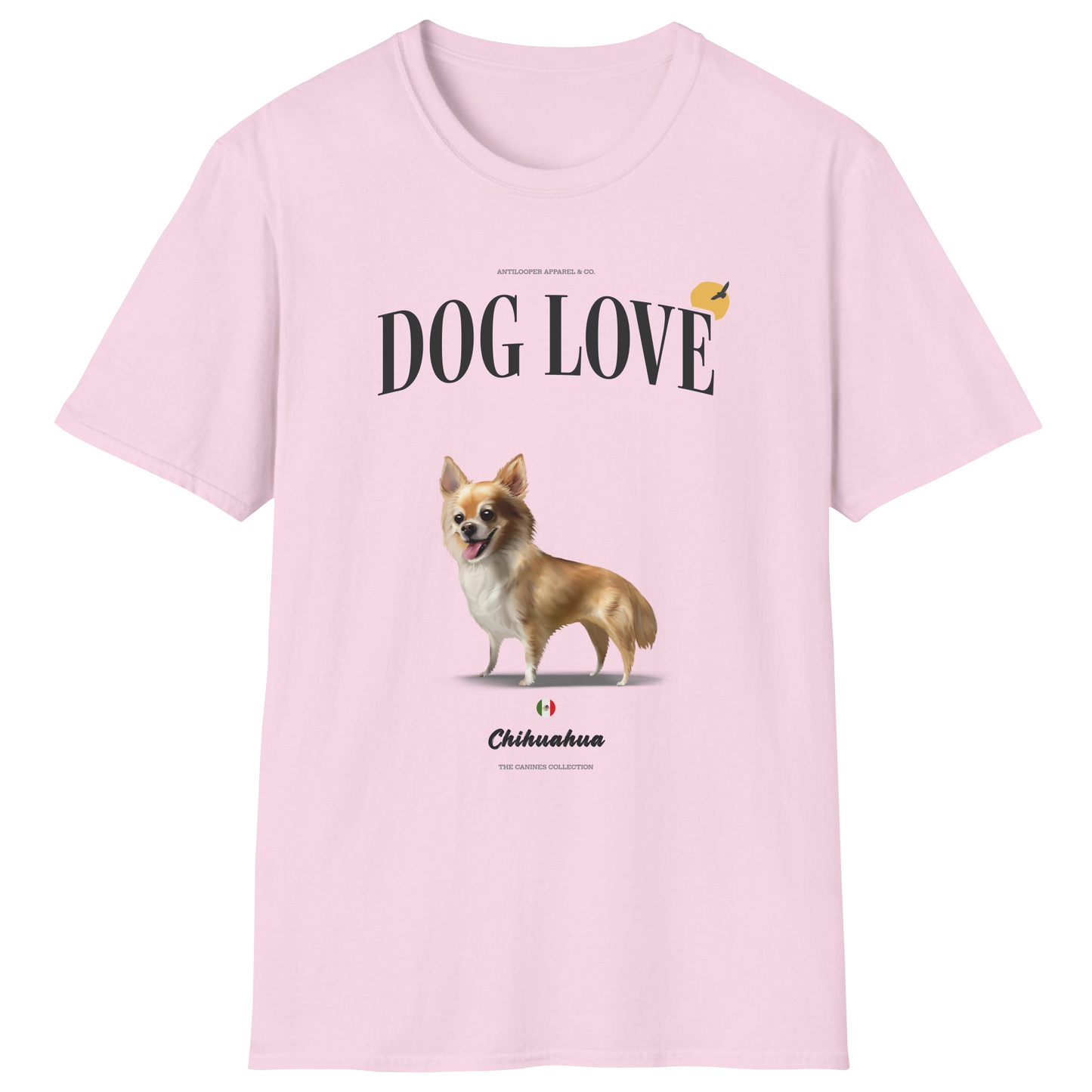 flatlay-canines-chihuahua+deer_head-fawn_white-long_coat-dog_love-t_shirt-light_pink