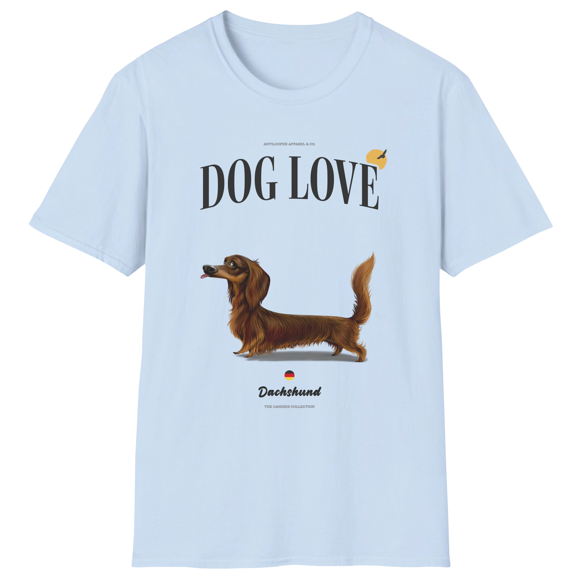 flatlay-canines-dachshund-brown-long_haired-dog_love-t_shirt-light_blue