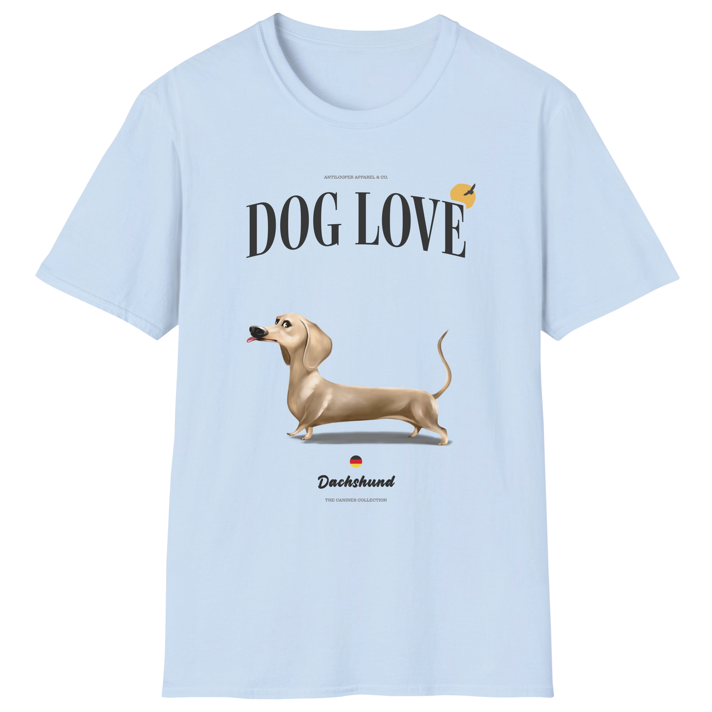 flatlay-canines-dachshund-cream-short_haired-dog_love-t_shirt-light_blue