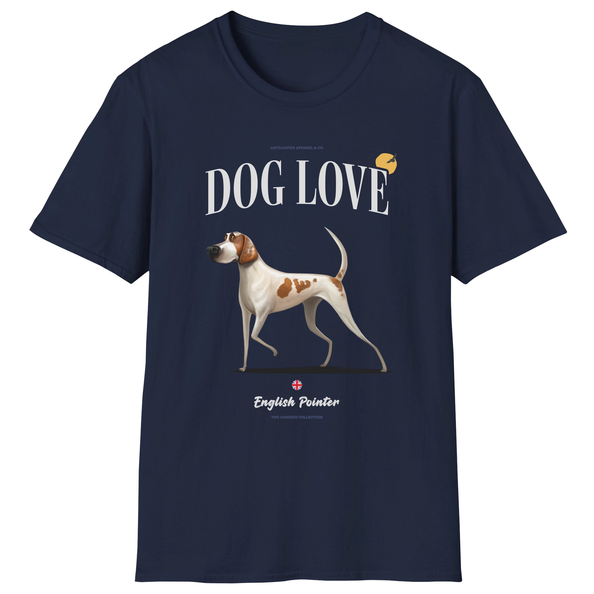 flatlay-canines-english_pointer-orange_white-dog_love-t_shirt-navy