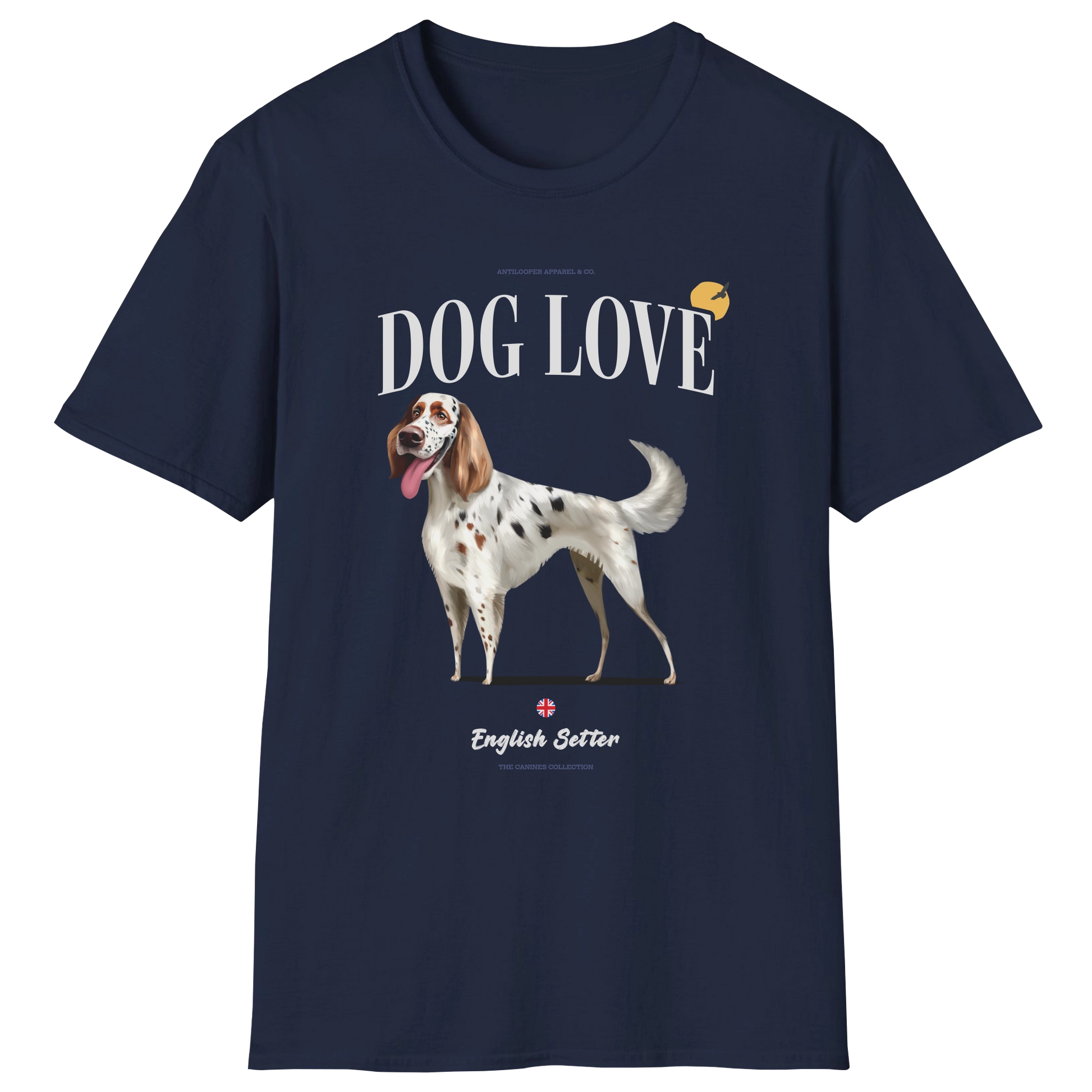 flatlay-canines-english_setter-blue_belton_tan-dog_love-t_shirt-navy