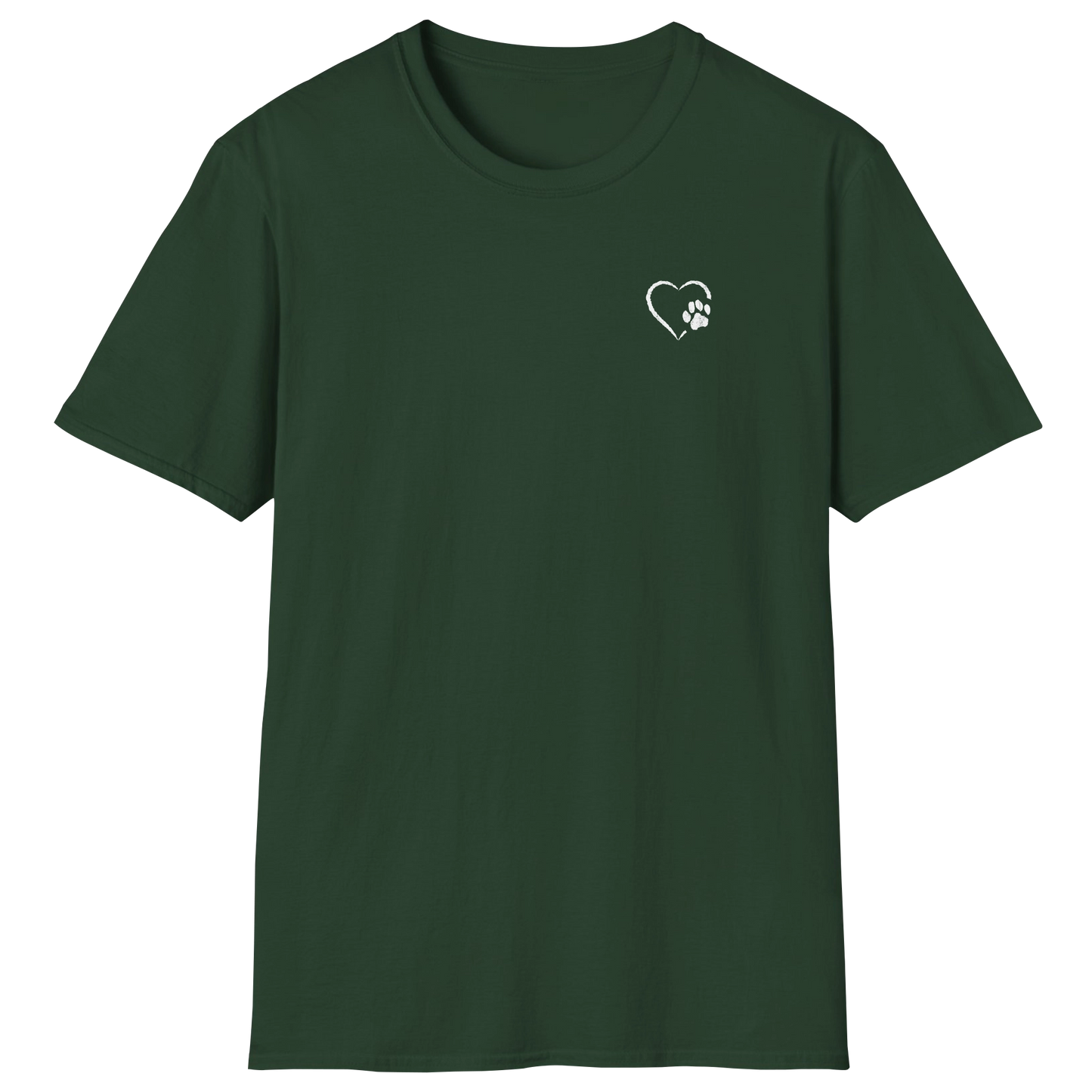 flatlay-dog_lover-mutt-minimalist_distressed_paw_and_heart-t_shirt-forest_green