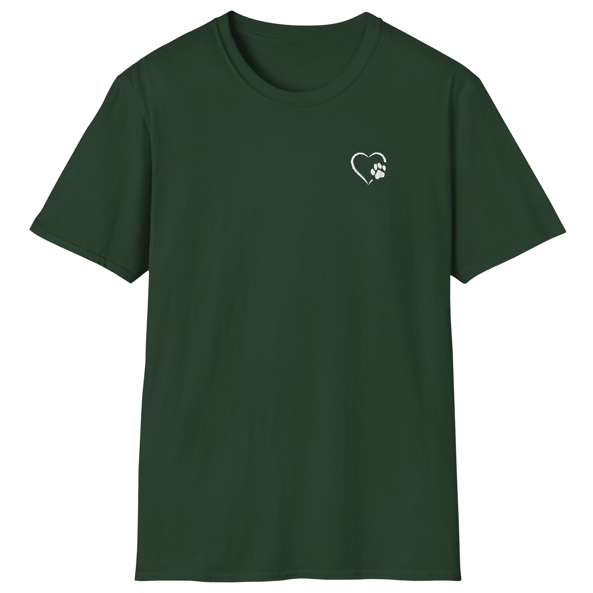 flatlay-dog_lover-mutt-minimalist_distressed_paw_and_heart-t_shirt-forest_green