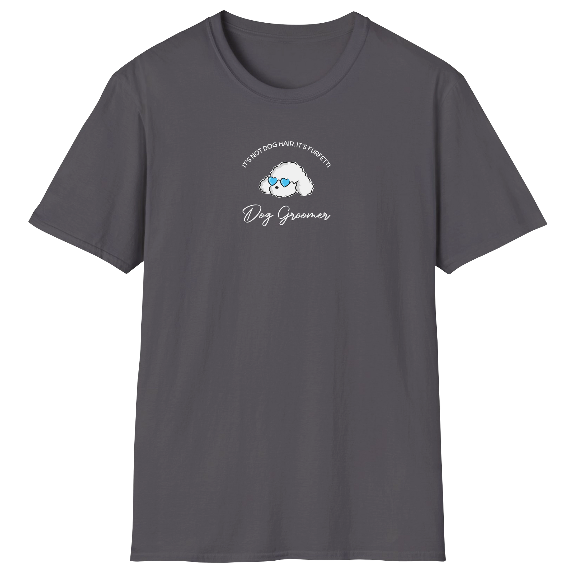 flatlay-dog_lover-poodle+standard-dog_groomer_furfetti_cyan-t_shirt-charcoal