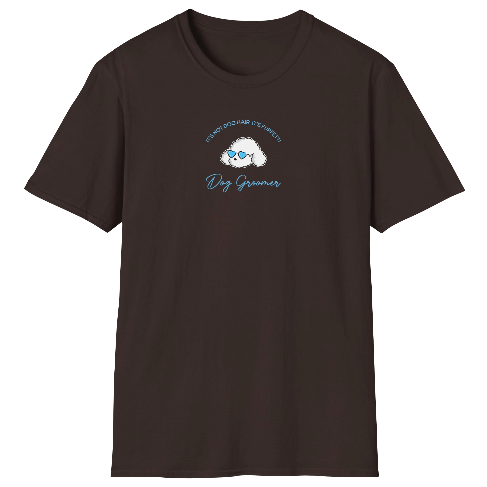 flatlay-dog_lover-poodle+standard-dog_groomer_furfetti_cyan-t_shirt-dark_chocolate