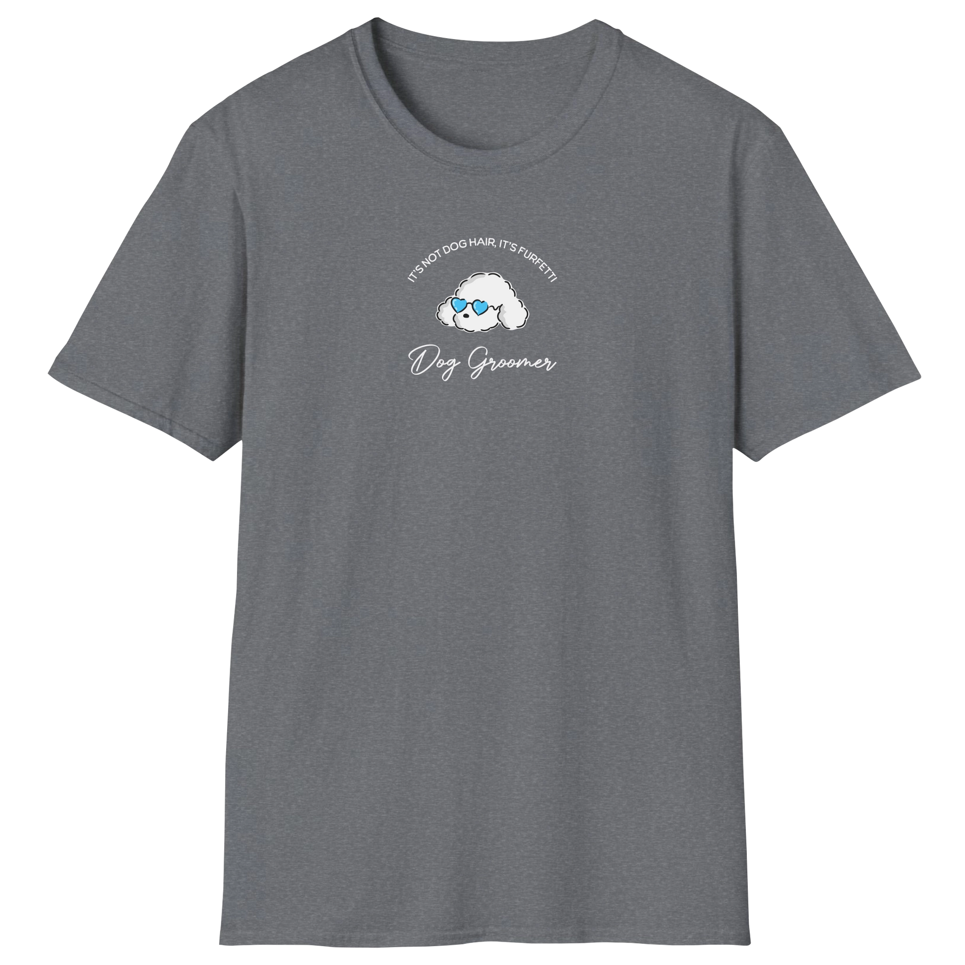 flatlay-dog_lover-poodle+standard-dog_groomer_furfetti_cyan-t_shirt-graphite_heather