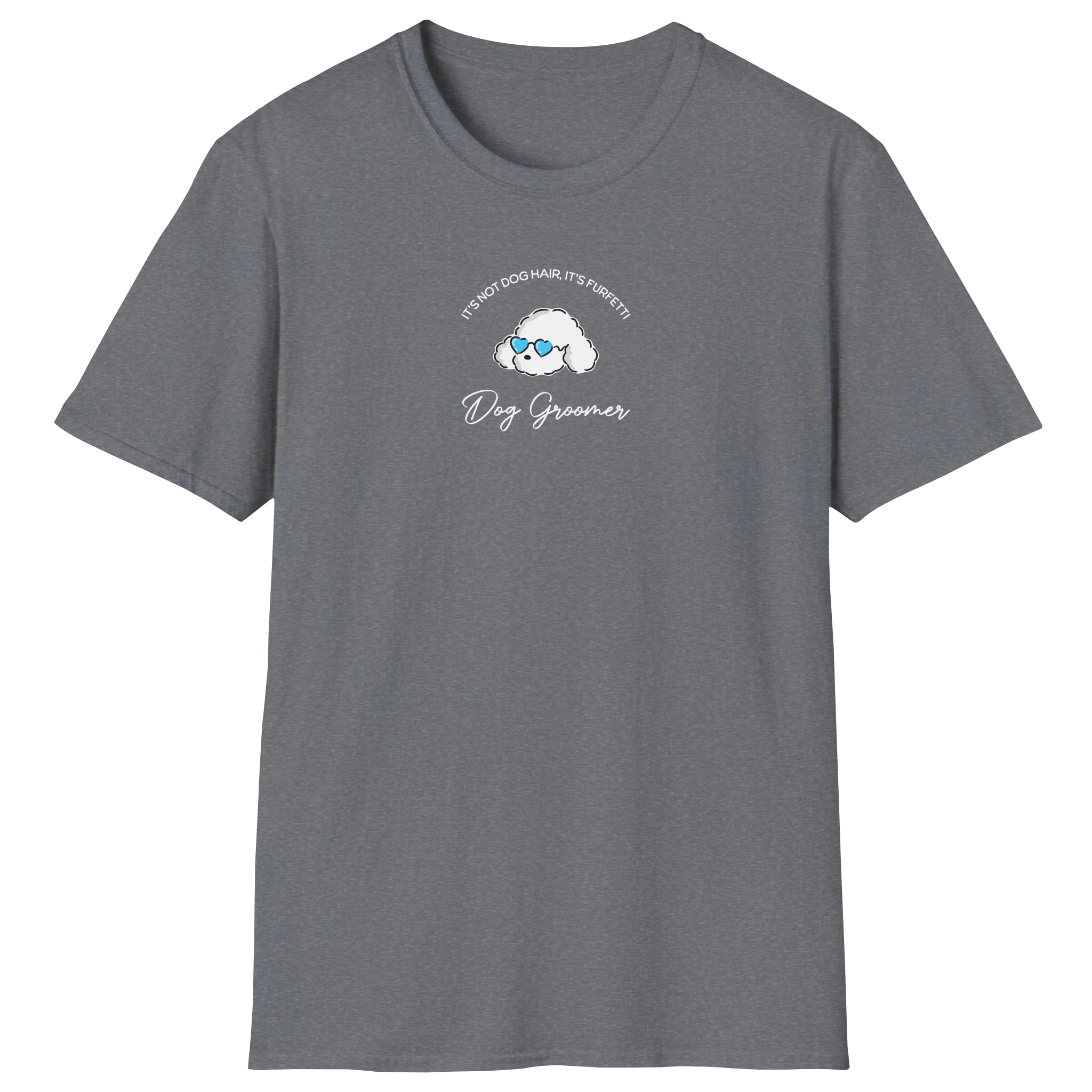 flatlay-dog_lover-poodle+standard-dog_groomer_furfetti_cyan-t_shirt-graphite_heather