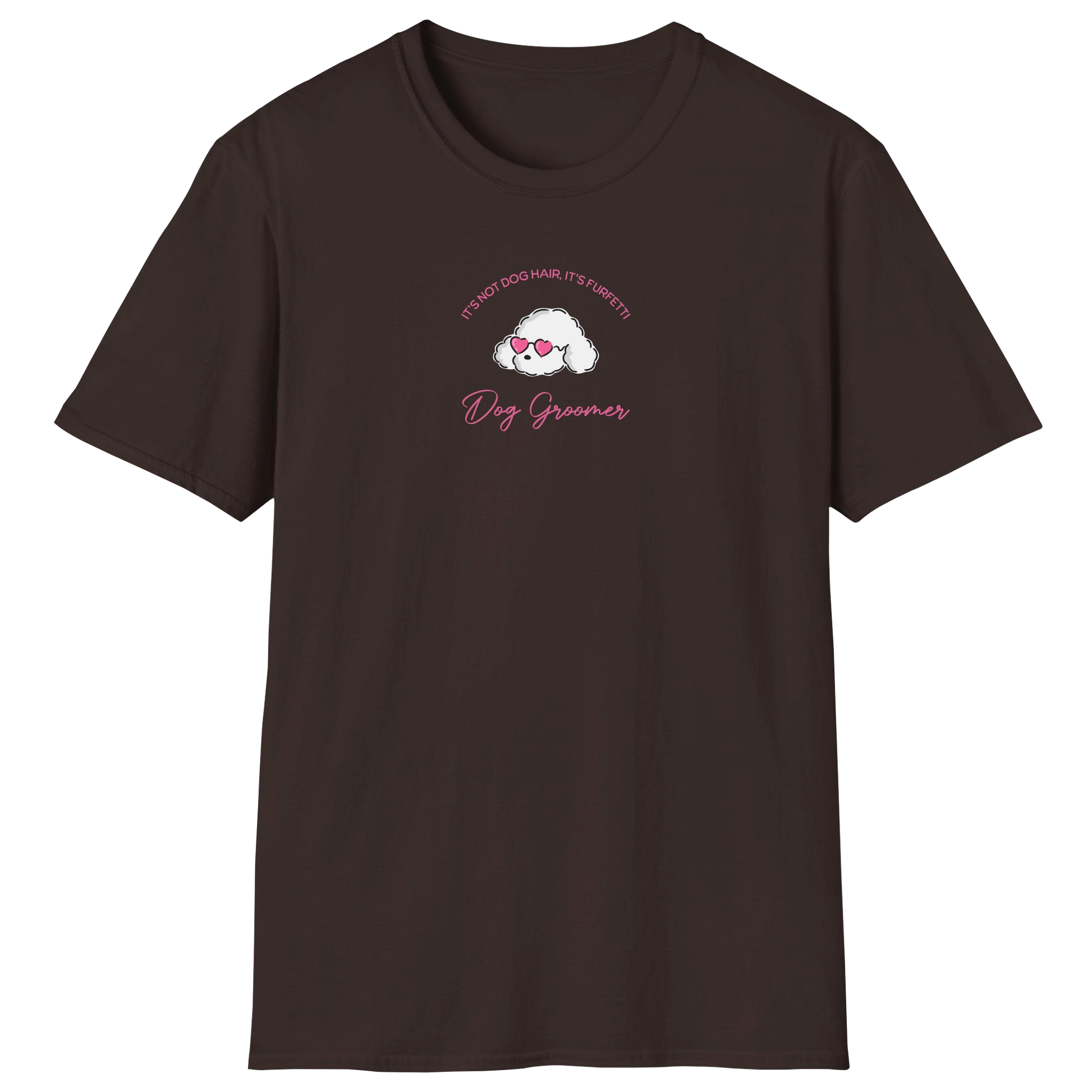 flatlay-dog_lover-poodle+standard-dog_groomer_furfetti_pink-t_shirt-dark_chocolate