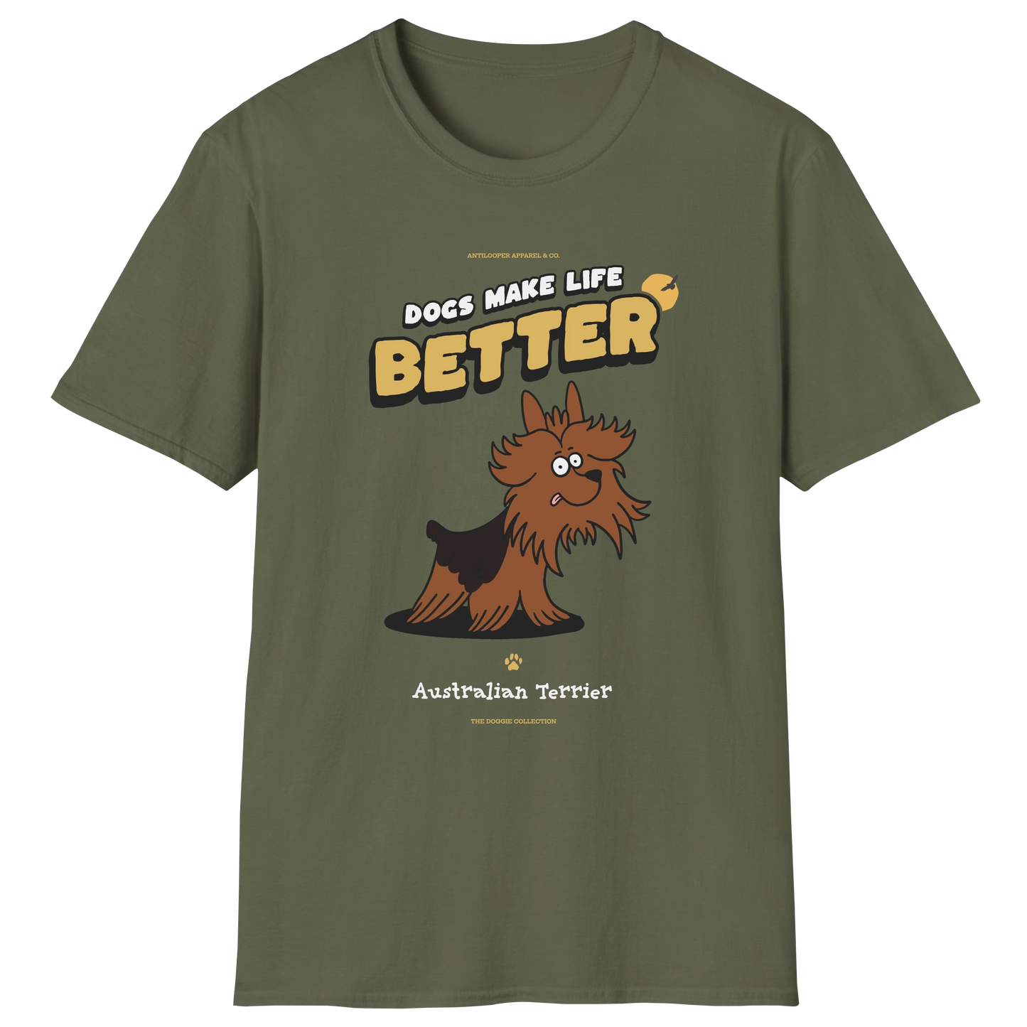 flatlay-doggie-australian_terrier-t_shirt-military_green