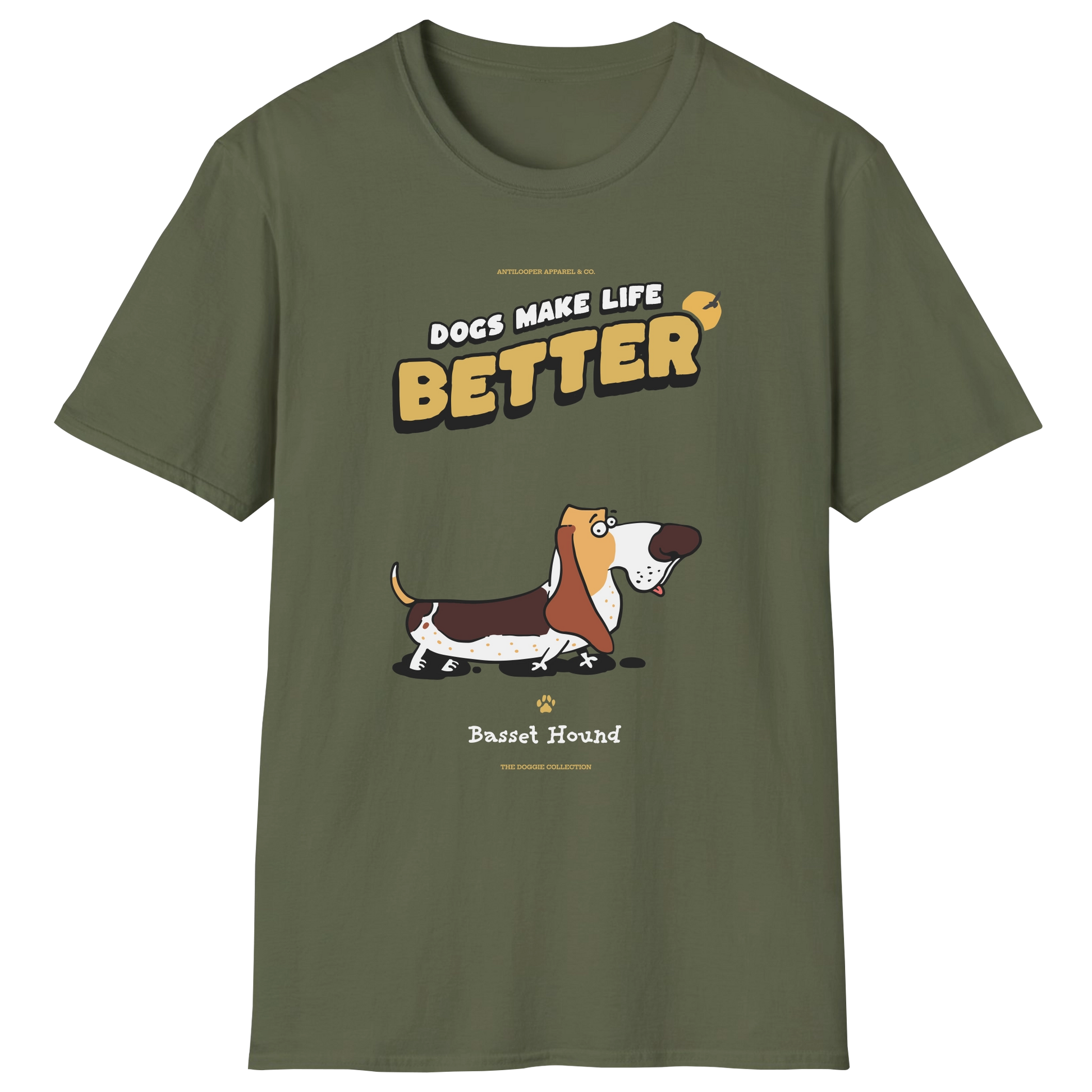 flatlay-doggie-basset_hound-t_shirt-military_green