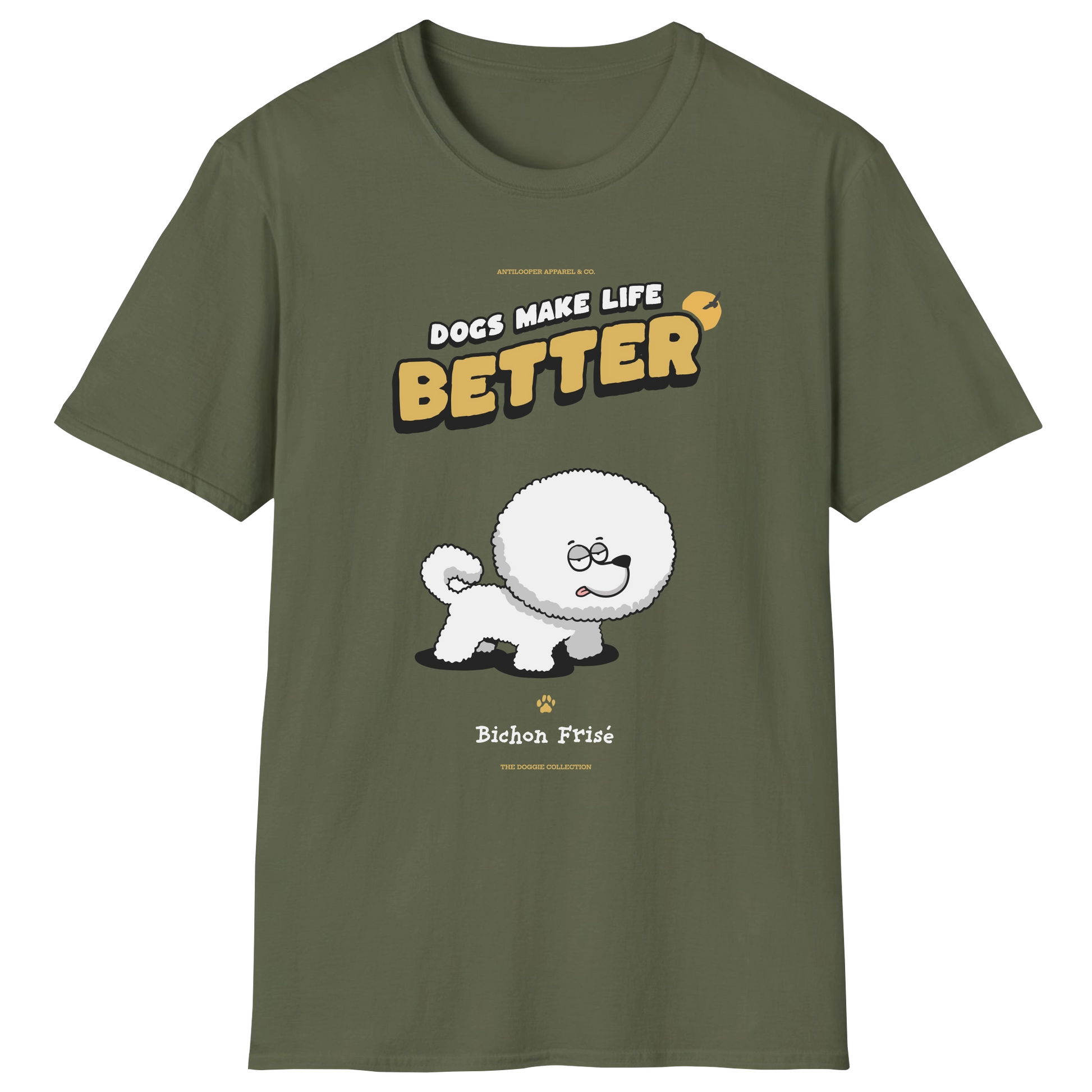 flatlay-doggie-bichon_frise-t_shirt-military_green