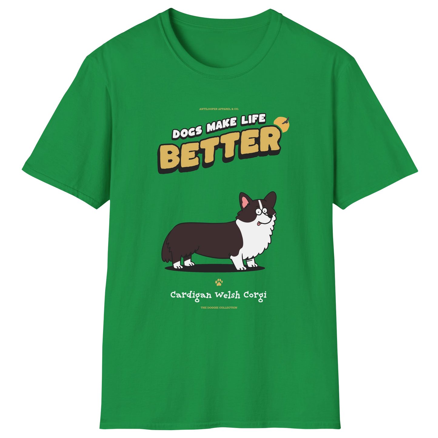 flatlay-doggie-cardigan_welsh_corgi-t_shirt-irish_green