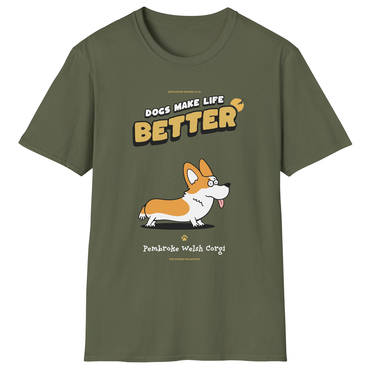 flatlay-doggie-pembroke_welsh_corgi-t_shirt-military_green