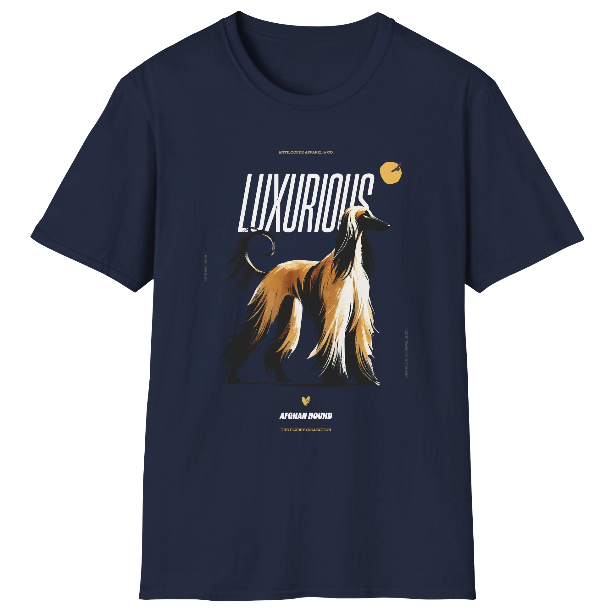 flatlay-flurry-afghan_hound-t_shirt-navy