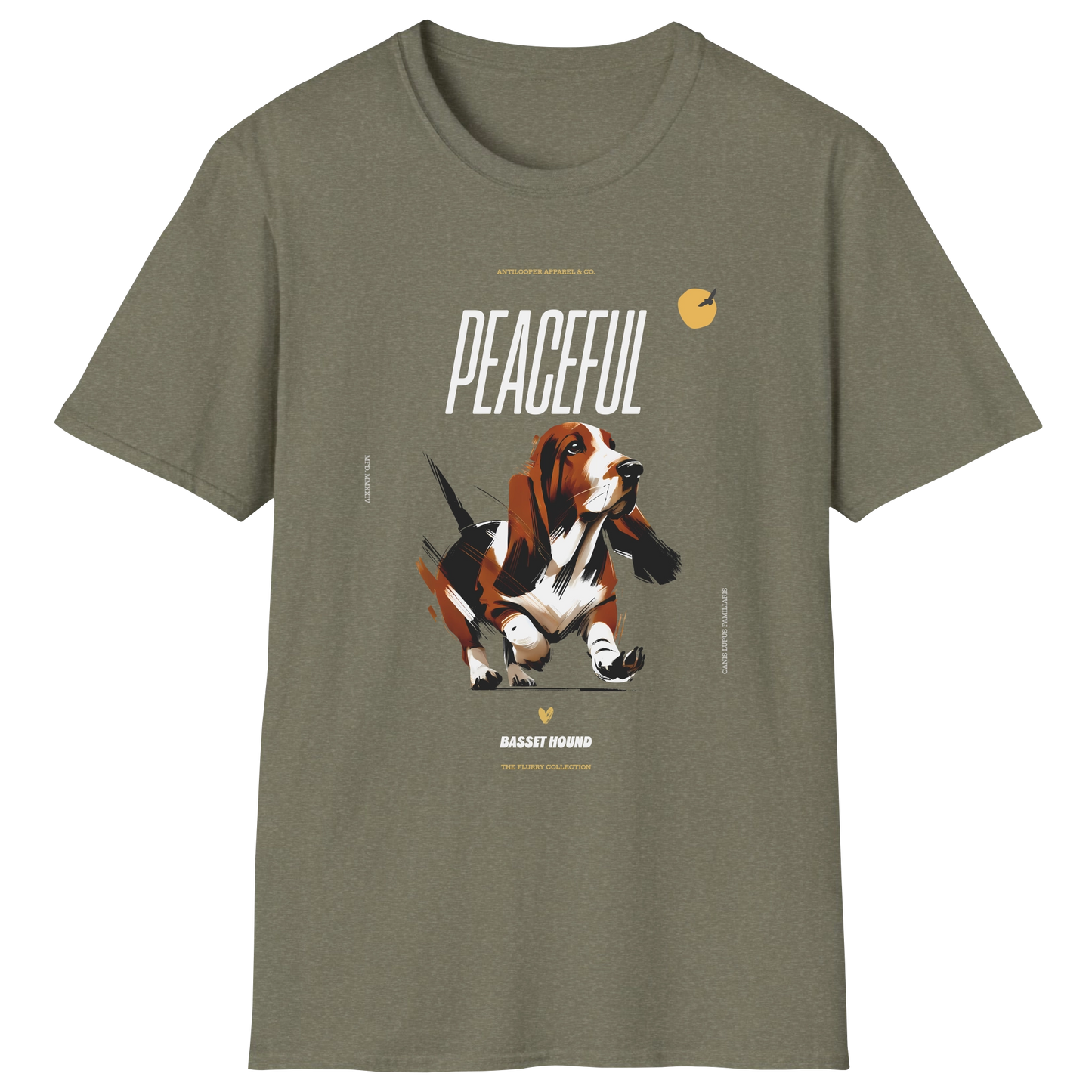 flatlay-flurry-basset_hound-t_shirt-heather_military_green
