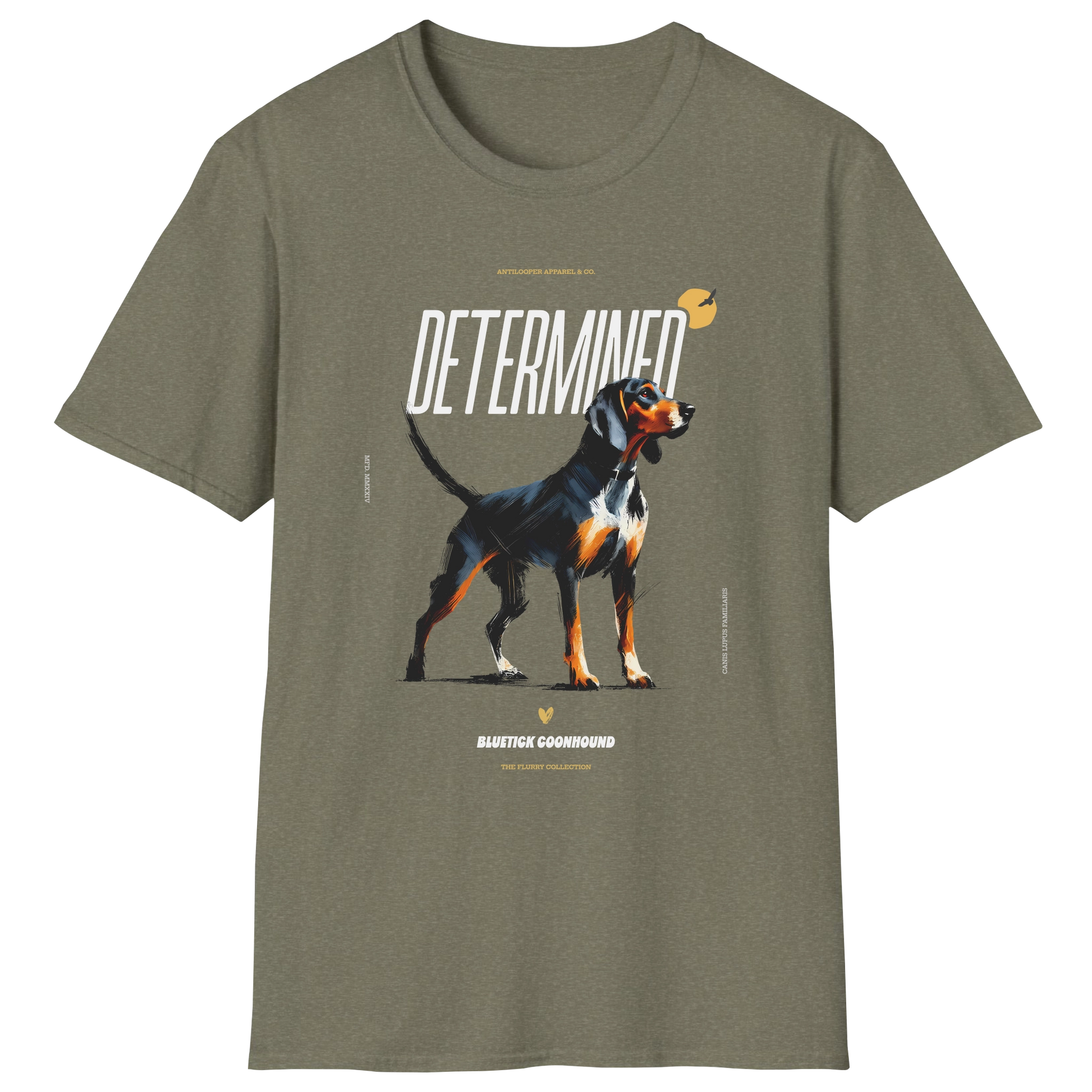 flatlay-flurry-bluetick_coonhound-t_shirt-heather_military_green
