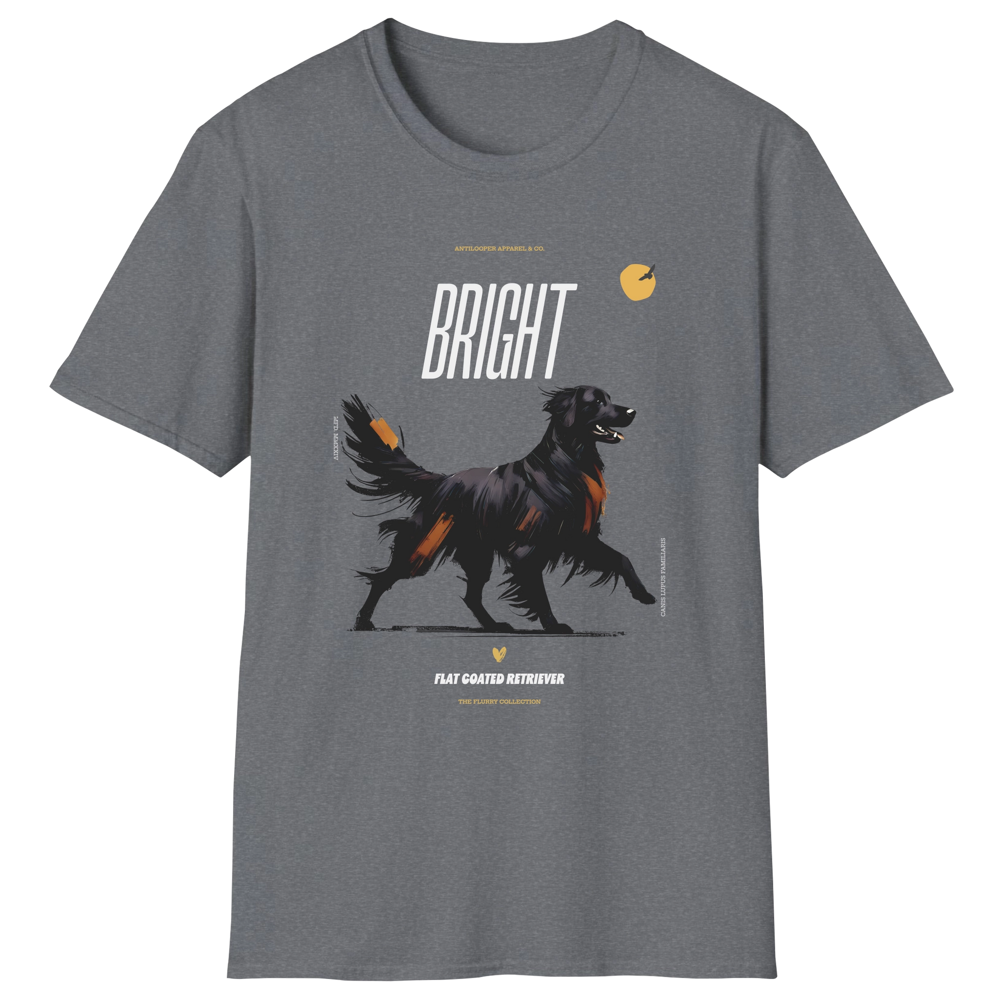flatlay-flurry-flat_coated_retriever-t_shirt-graphite_heather