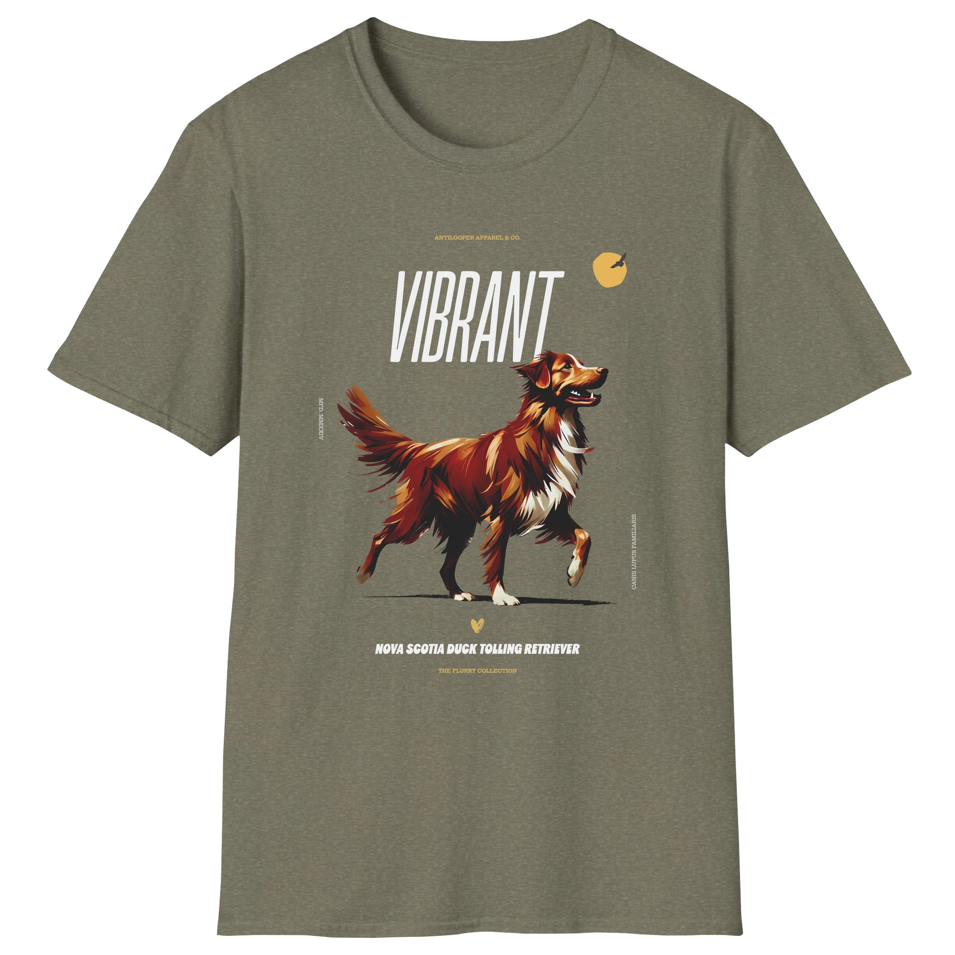 flatlay-flurry-nova_scotia_duck_tolling_retriever-t_shirt-heather_military_green