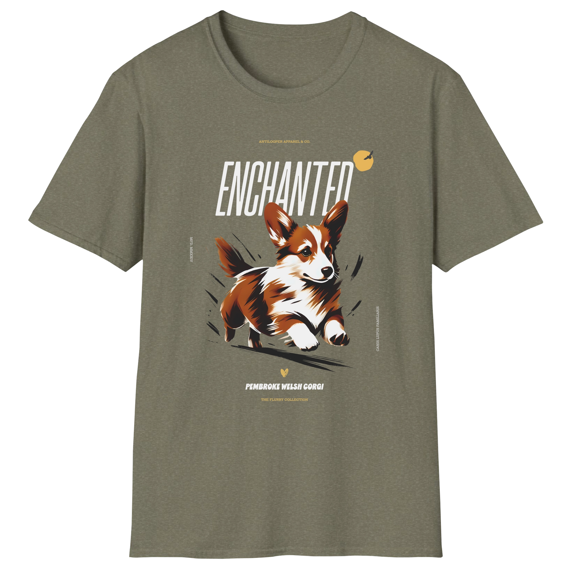 flatlay-flurry-pembroke_welsh_corgi-t_shirt-heather_military_green