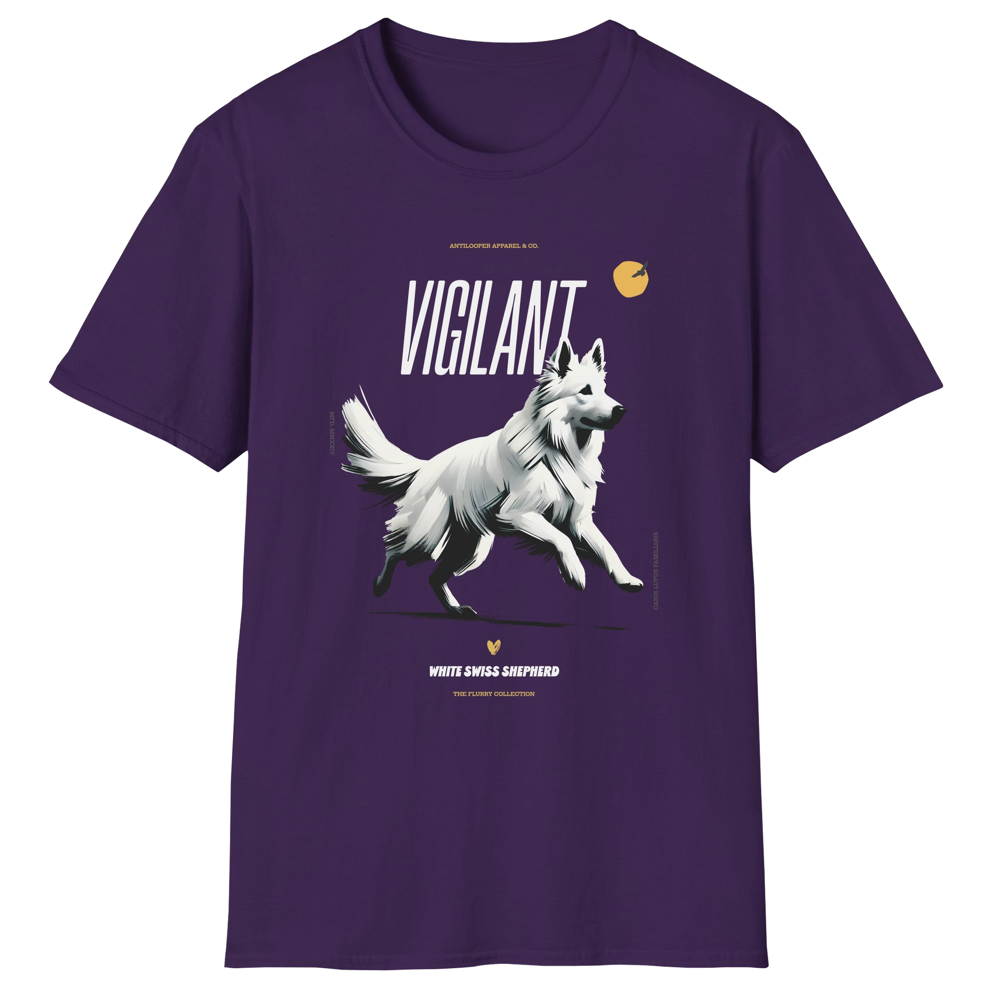 flatlay-flurry-white_swiss_shepherd-t_shirt-purple