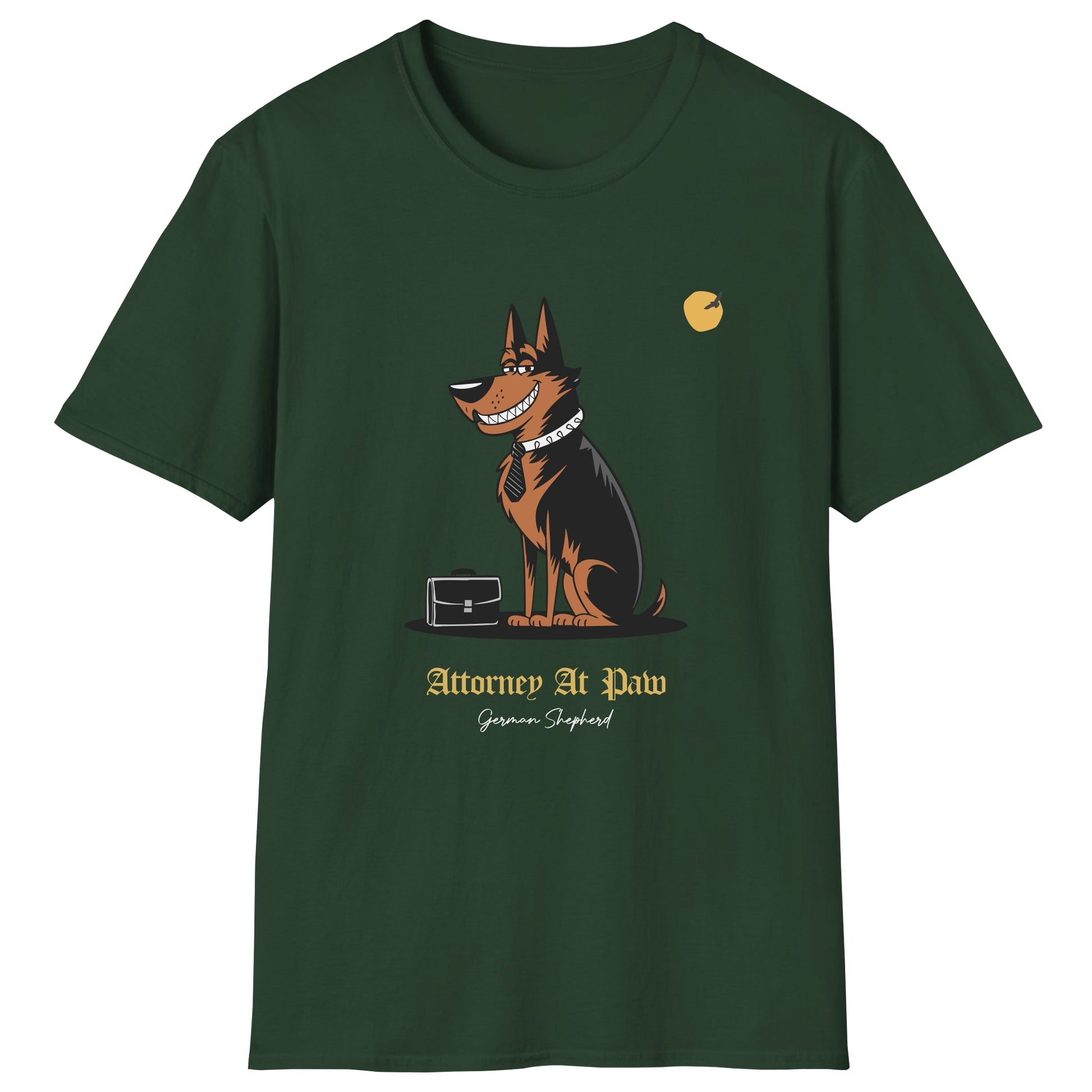 flatlay-german_shepherd-attorney_at_paw-t_shirt-forest_green
