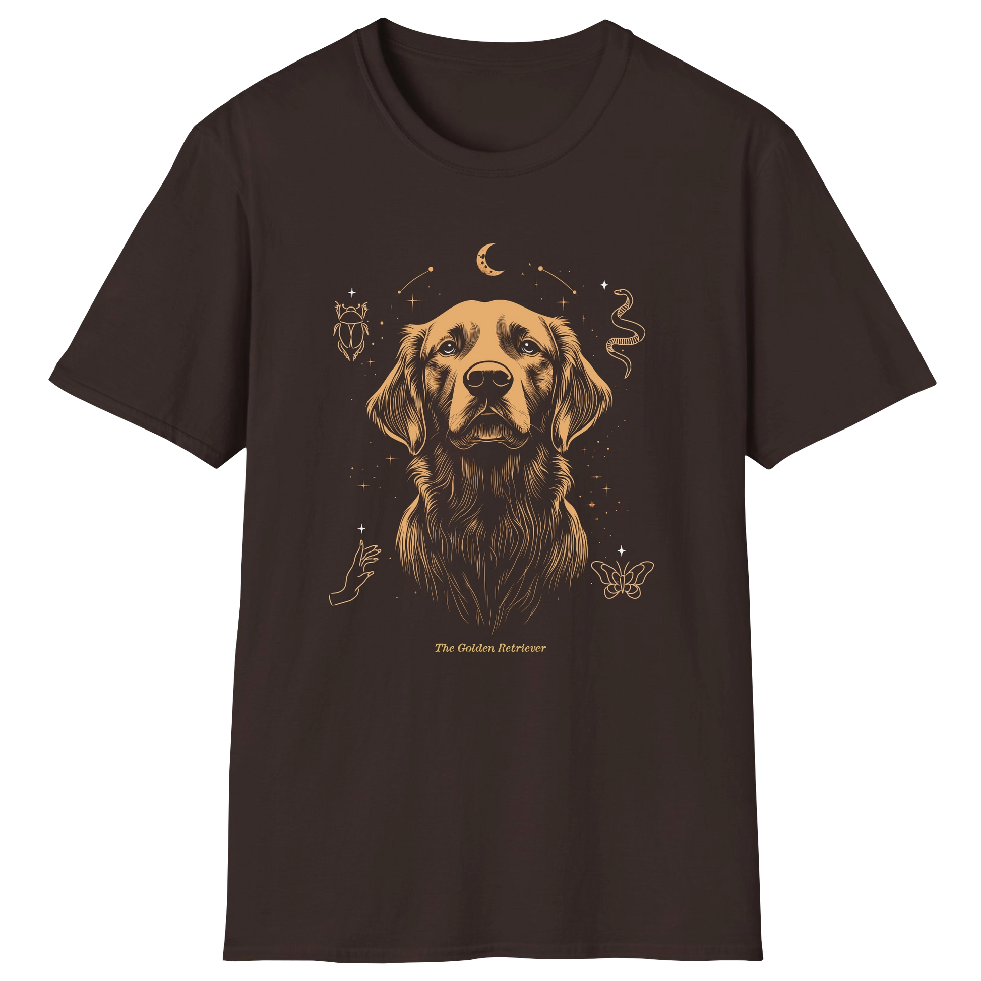 flatlay-golden_retriever-celestial_protector-t_shirt-dark_chocolate
