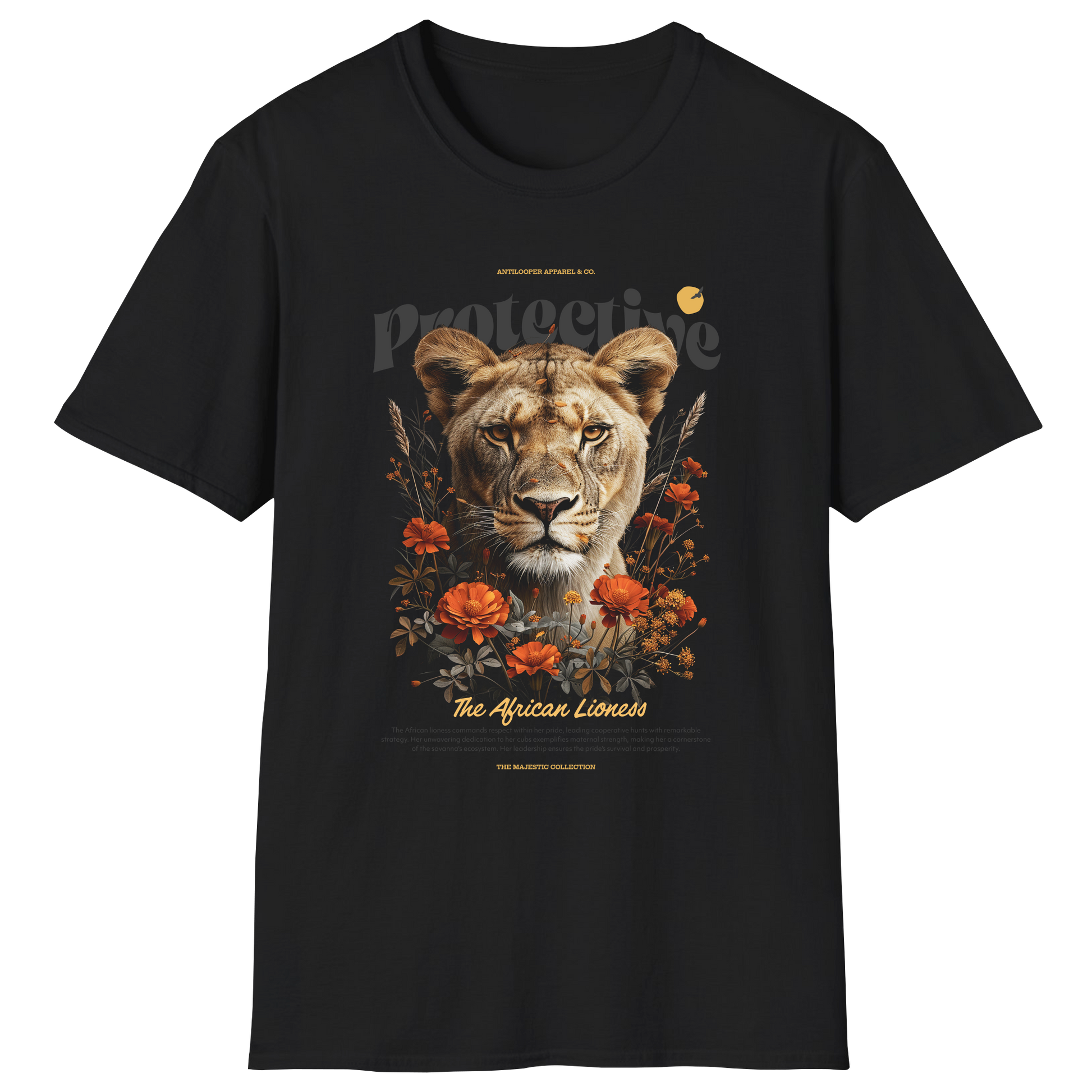 flatlay-majestic-african_lioness-t_shirt-black
