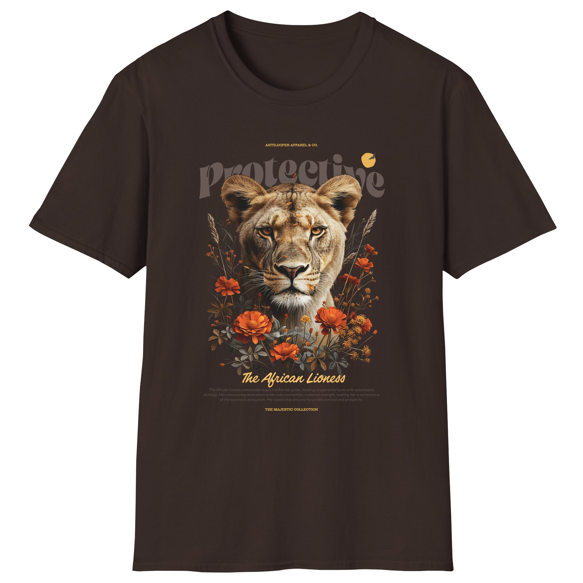 flatlay-majestic-african_lioness-t_shirt-dark_chocolate
